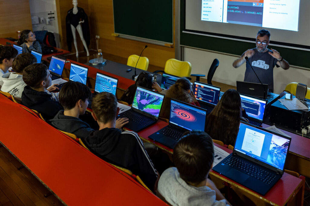 Rob Canning leading a live coding workshop